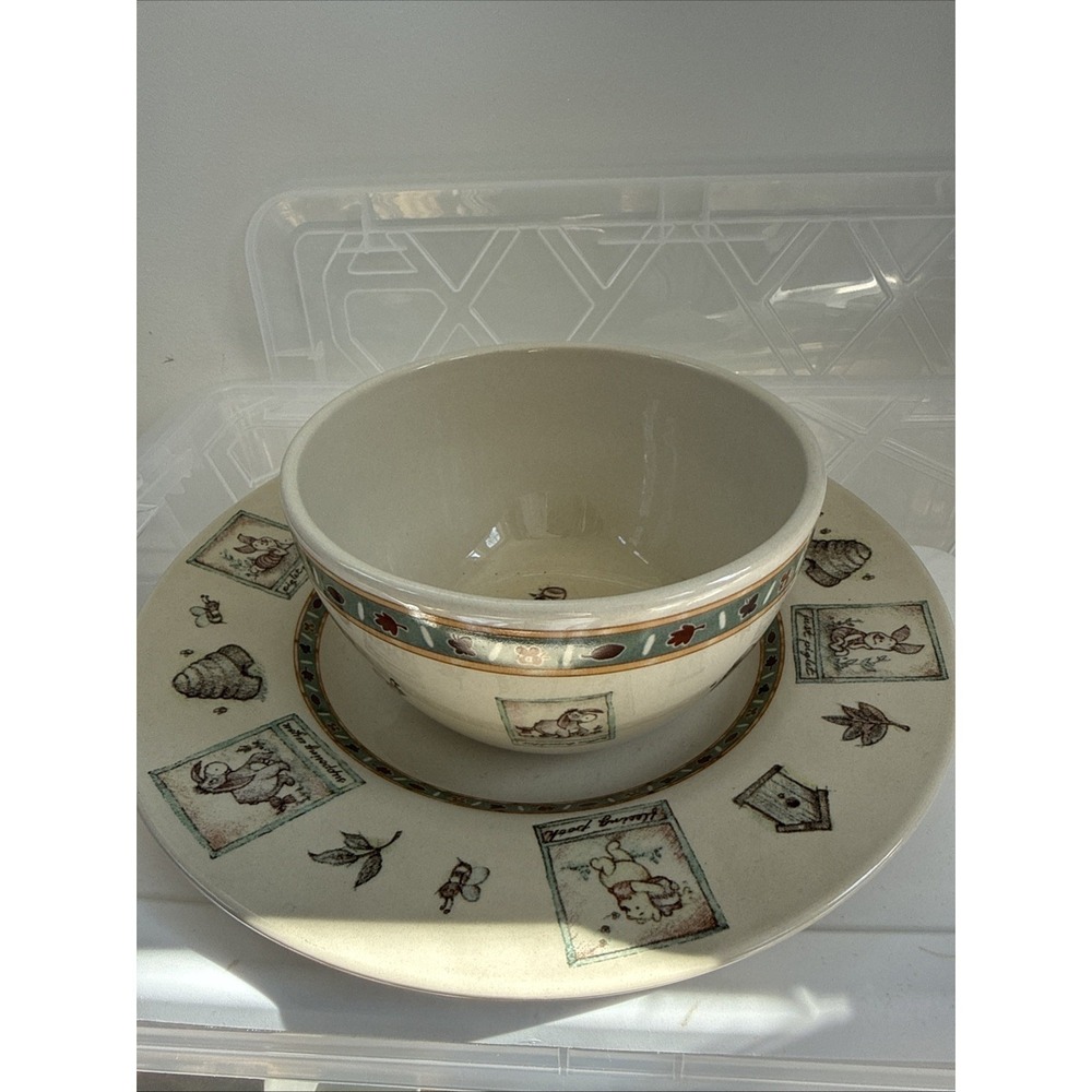 vintage winnie the pooh Cereal Bowl & Plate Disney Stoneware